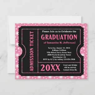 Roze Black Graduation Party Ticket Invitation Kaart