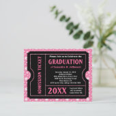 Roze Black Graduation Party Ticket Invitation Kaart (Staand voorkant)