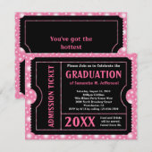 Roze Black Graduation Party Ticket Invitation Kaart (Voorkant / Achterkant)