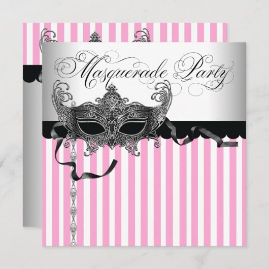 Roze Black Masquerade Party Uitnodigingen (Voorkant / Achterkant)