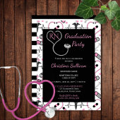 Roze | Black Medical Nurse Graduation Party Kaart