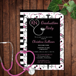 Roze | Black Medical Nurse Graduation Party Kaart