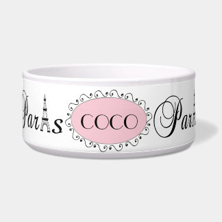 Roze Black Paris Eiffel Tower Name Dog Pet Bowl Voerbakje