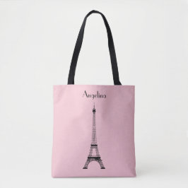Roze Black Paris Eiffeltoren met naam Tote Bag