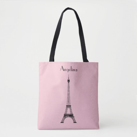Roze Black Paris Eiffeltoren met naam Tote Bag (Voorkant)