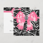 Roze Black Pink Zebra Party Invitation Sjabloon Kaart (Voorkant / Achterkant)