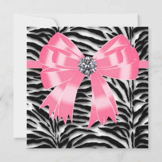 Roze Black Pink Zebra Party Invitation Sjabloon Kaart (Voorkant)