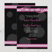 Roze Black Polka Dot Ribbon Weddenschap Kaart (Voorkant / Achterkant)
