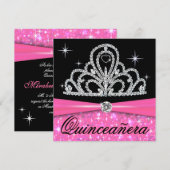 Roze Black Quinceanera Princess Tiara Bling Kaart (Voorkant / Achterkant)