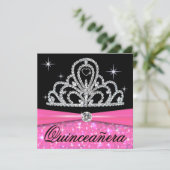 Roze Black Quinceanera Princess Tiara Bling Kaart (Staand voorkant)
