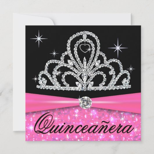 Roze Black Quinceanera Princess Tiara Bling Kaart (Voorkant)