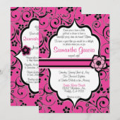 Roze & Black Quinceañera Uitnodiging, gezoet 15 Kaart (Voorkant / Achterkant)