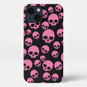 Roze Black Random Skulls Pattern iPhone 13 Hoesje