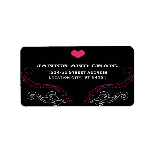 Roze & Black Rock 'n' Roll Music Thed Wedding Etiket (Voorkant)