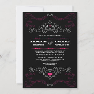 Roze & Black Rock 'n' Roll Music Thed Wedding Kaart