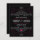 Roze & Black Rock 'n' Roll Music Thed Wedding Save The Date (Voorkant / Achterkant)