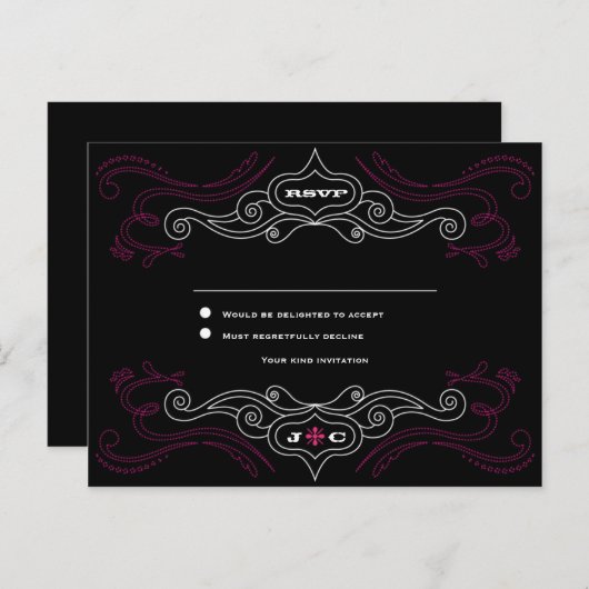 Roze & Black Rock 'n' Roll Music Thed Wedding Uitnodiging Briefkaart (Voorkant / Achterkant)