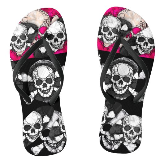 Roze Black Skull Bling Patroon Teenslippers (Voetbed)