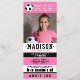 Roze Black Soccer Ticket Birthday Party foto Kaart