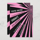 Roze Black Sun Beams Birthday Party Invitation Kaart (Voorkant / Achterkant)