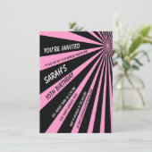 Roze Black Sun Beams Birthday Party Invitation Kaart (Staand voorkant)