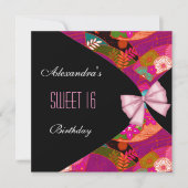 Roze Black Sweet 16 Birthday Party Invitation Flor Kaart (Voorkant)