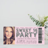 Roze Black Sweet 16 Birthday Party Invitations Kaart (Staand voorkant)