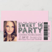 Roze Black Sweet 16 Birthday Party Invitations Kaart (Voorkant / Achterkant)