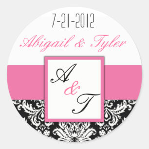 Roze Black Wedding Monogram Damask Sticker