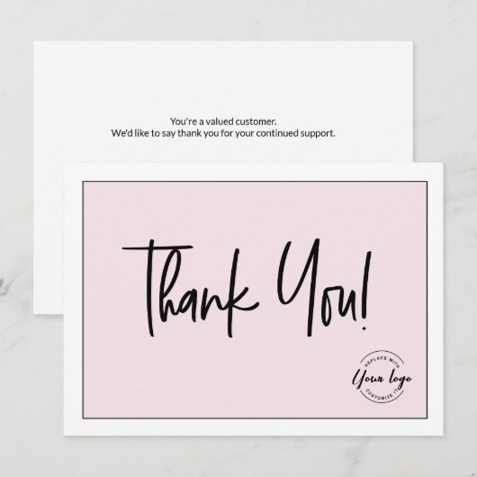 Roze Black White Company Logo Sociale Dank u Bedankkaart (Voorkant / Achterkant)