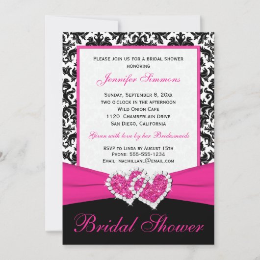 Roze Black White Damask Vrijgezellenfeest Invite Kaart (Voorkant)
