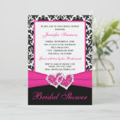 Roze Black White Damask Vrijgezellenfeest Invite Kaart (Staand voorkant)