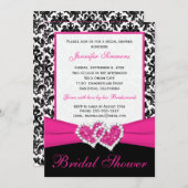 Roze Black White Damask Vrijgezellenfeest Invite Kaart (Voorkant / Achterkant)