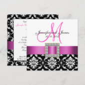 Roze Black White Damask Weddenschap Kaart (Voorkant / Achterkant)
