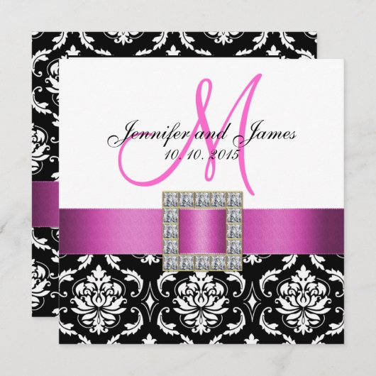Roze Black White Damask Weddenschap Kaart (Voorkant / Achterkant)