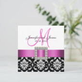 Roze Black White Damask Weddenschap Kaart (Staand voorkant)