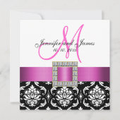 Roze Black White Damask Weddenschap Kaart (Voorkant)