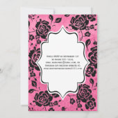 Roze Black White Floral Damask Wedding Invitation Kaart (Achterkant)