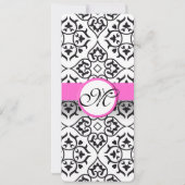 Roze Black White Heart Damask Weddenschap Kaart (Achterkant)