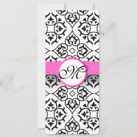 Roze Black White Heart Damask Weddenschap Kaart (Achterkant)
