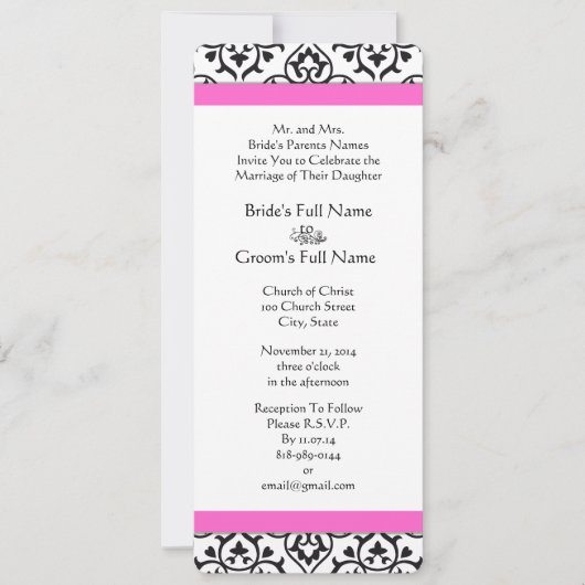 Roze Black White Heart Damask Weddenschap Kaart (Voorkant)