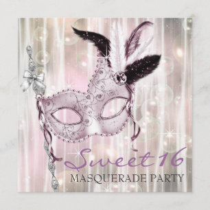 Roze Black White Sweet 16 Masquerade Party Kaart