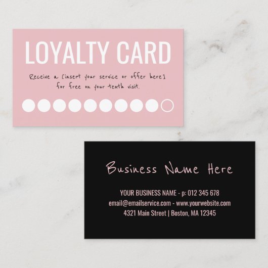 Roze Black White Ten Visit Loyalty Punch Card (Voorkant / Achterkant)