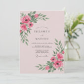 Roze Blad Bruiloft Kaart (Staand voorkant)