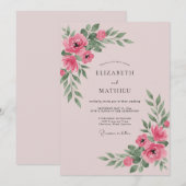 Roze Blad Bruiloft Kaart (Voorkant / Achterkant)