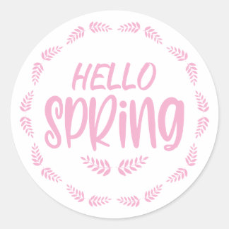 Roze Blad Hallo Lente Ronde Sticker