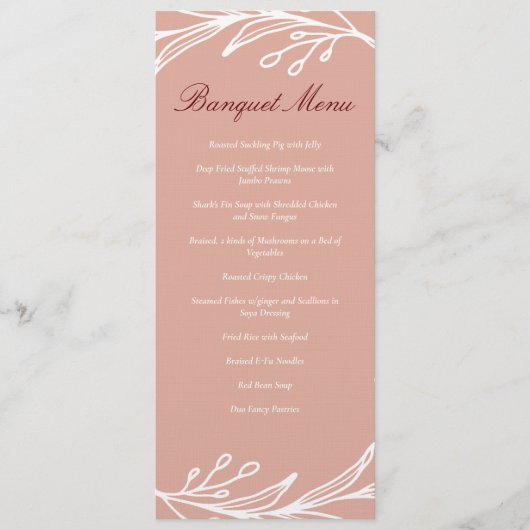 Roze blad met moderne Chinese trouwbanket Menu (Voorkant)