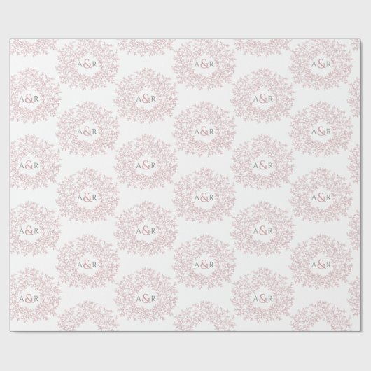 Roze blad monogram kunst tekening op wit cadeaupapier (Vlak)