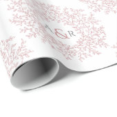 Roze blad monogram kunst tekening op wit cadeaupapier (Rol Hoek)