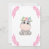 Roze Blad Schattige Hippopotamus Bloemen 2e Verjaa Kaart (Achterkant)